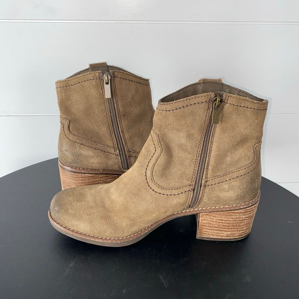 Earth Irene Round Toe Block Heel Ankle Boots Brown Genuine Leather Sz 11 - Picture 9 of 14